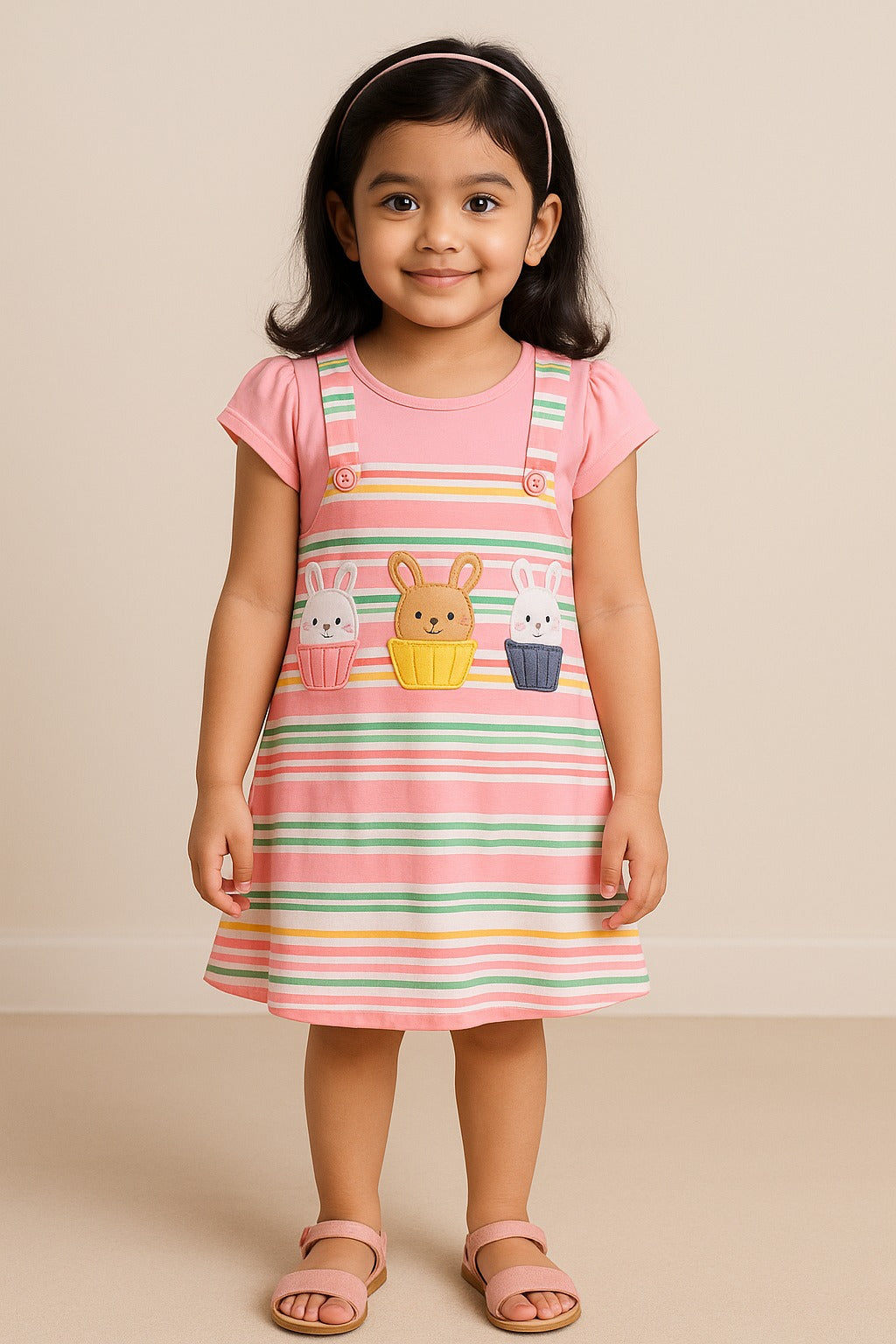 Girls Stripes Fit and Flare Cap Sleeve Frock Dress