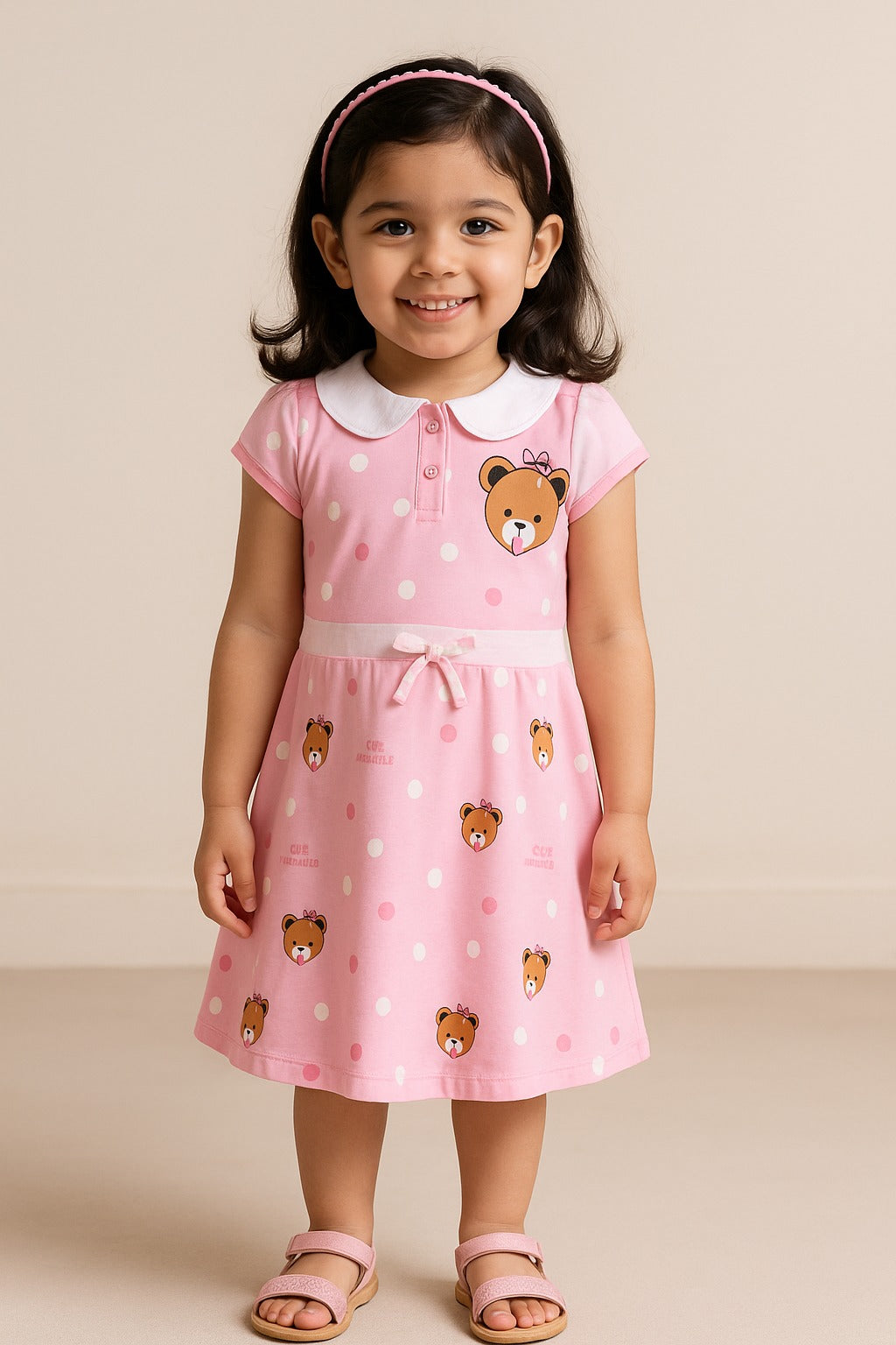 Girls Animal Printed Fit and Flare Cap Sleeve Frock Dress