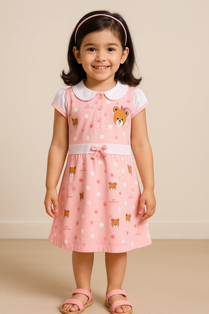 Girls Animal Printed Fit and Flare Cap Sleeve Frock Dress