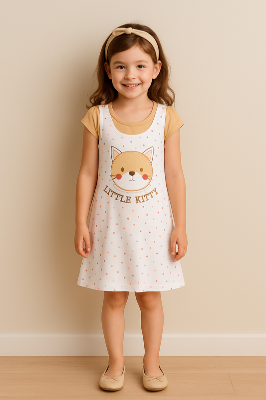 Girls Polka Print Fit and Flare Cap Sleeve Frock Dress