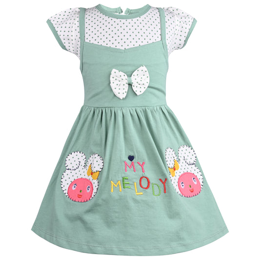 Girls Embroidered Cartoon Bow Cotton Casual Dress