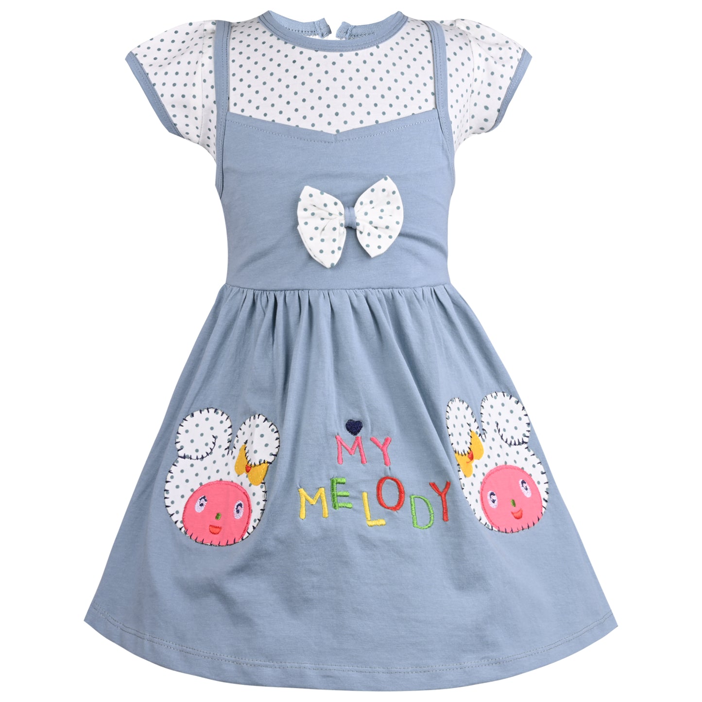 Girls Embroidered Cartoon Bow Cotton Casual Dress