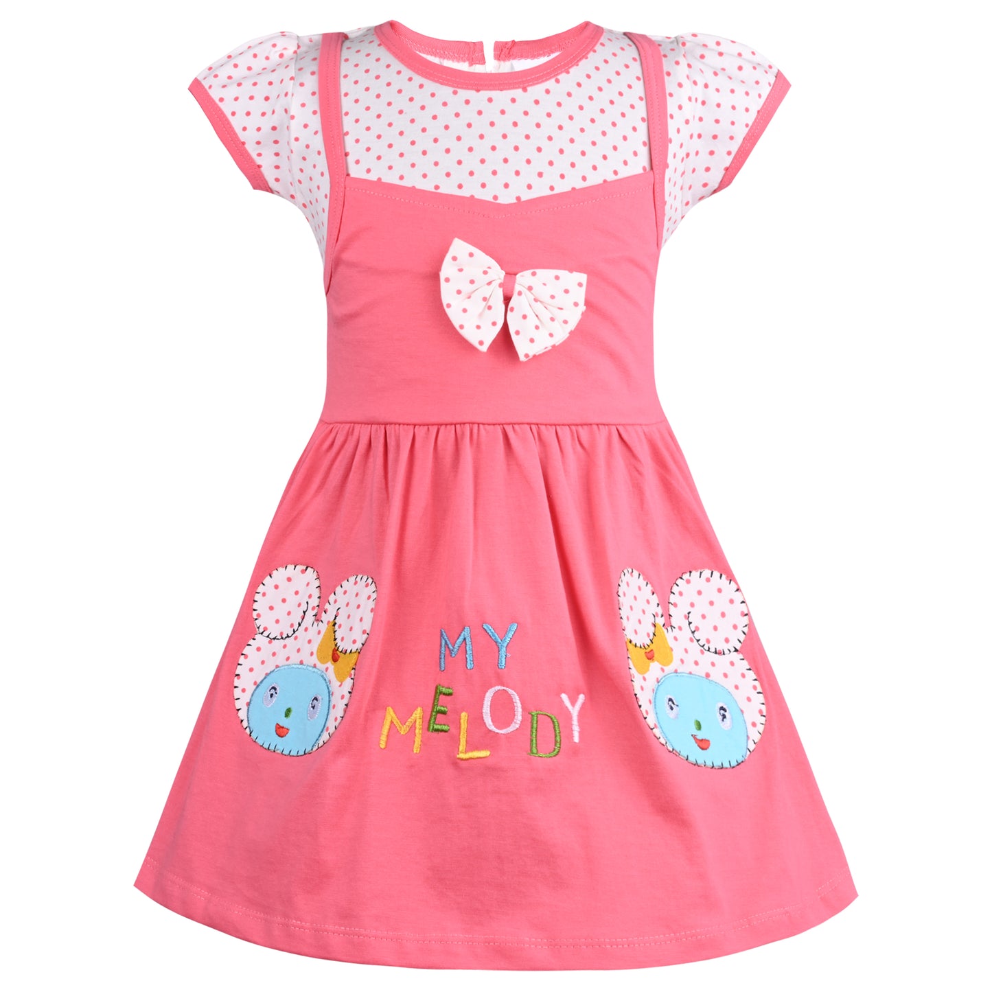 Girls Embroidered Cartoon Bow Cotton Casual Dress