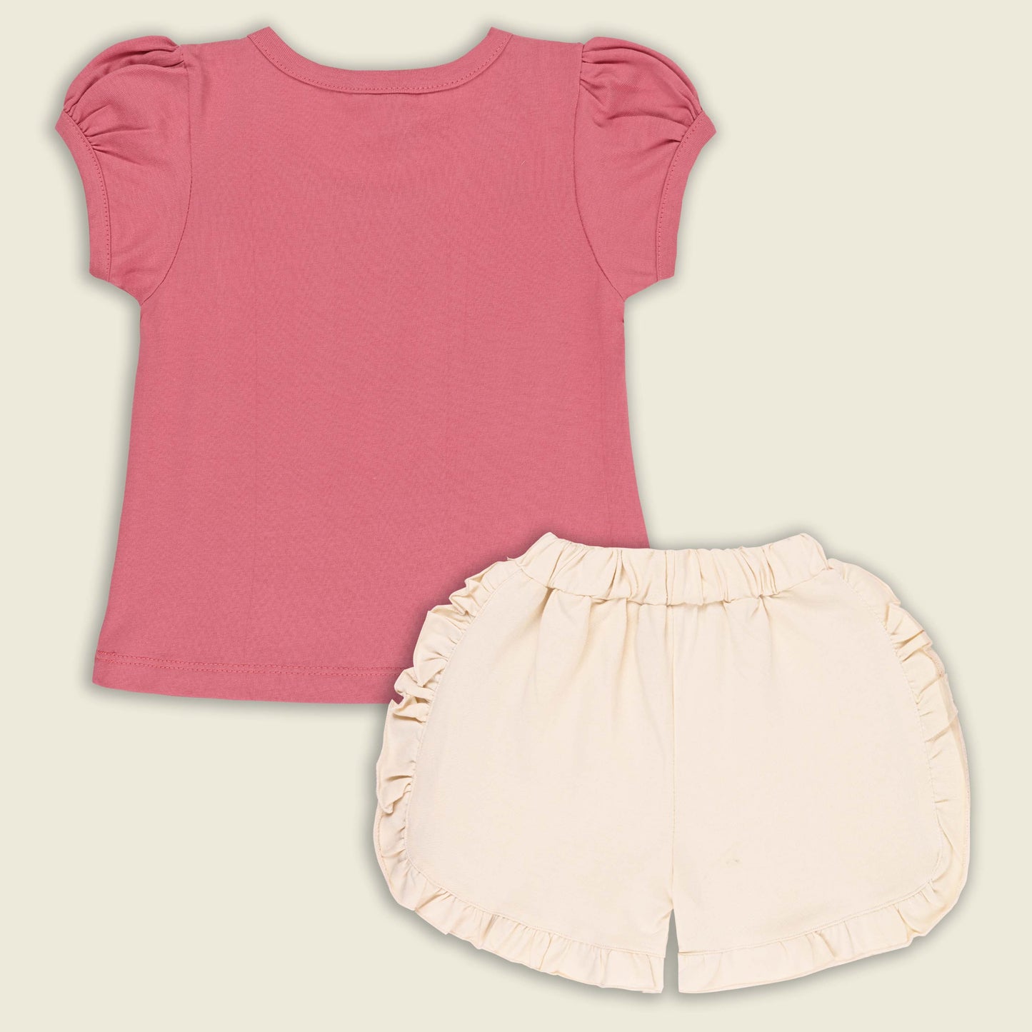 Girls Cat Print Cotton T-shirt and Ruffle Shorts Set