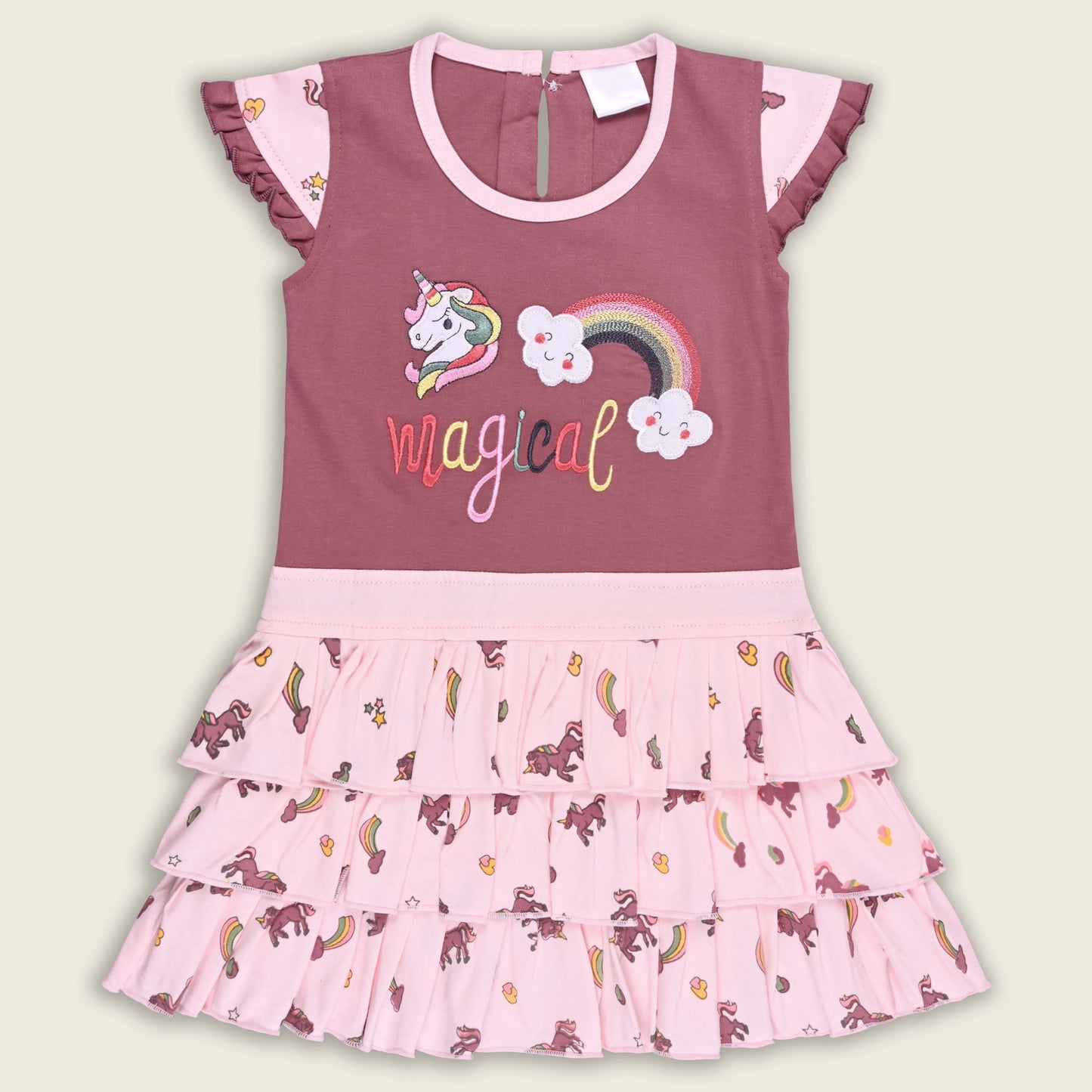 Girls Unicorn Layered Cotton Casual Dress