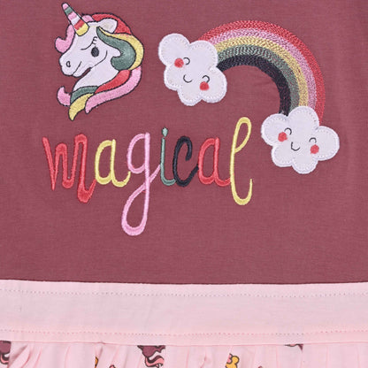 Girls Unicorn Layered Cotton Casual Dress