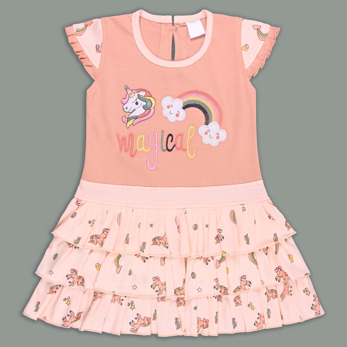 Girls Unicorn Layered Cotton Casual Dress
