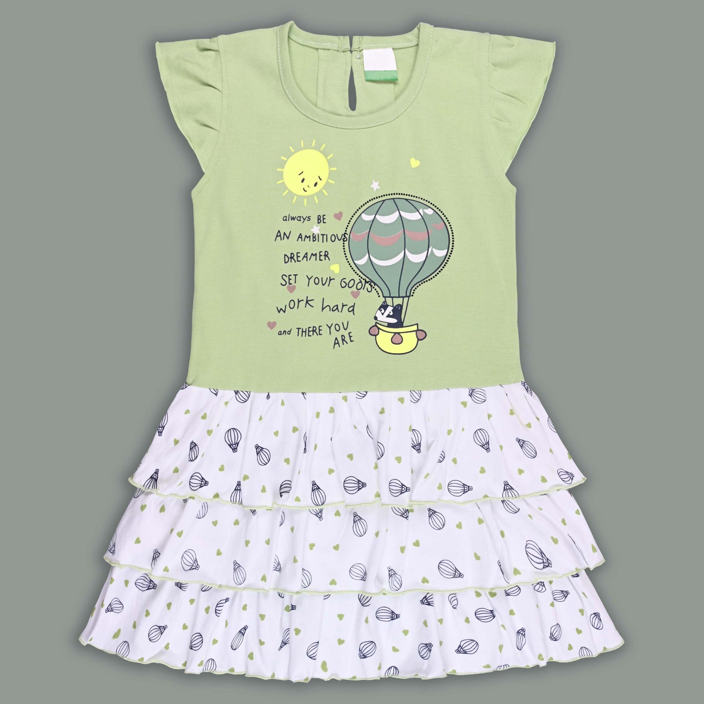Girls Printed Layered Cotton Casual Dress