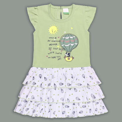 Girls Printed Layered Cotton Casual Dress