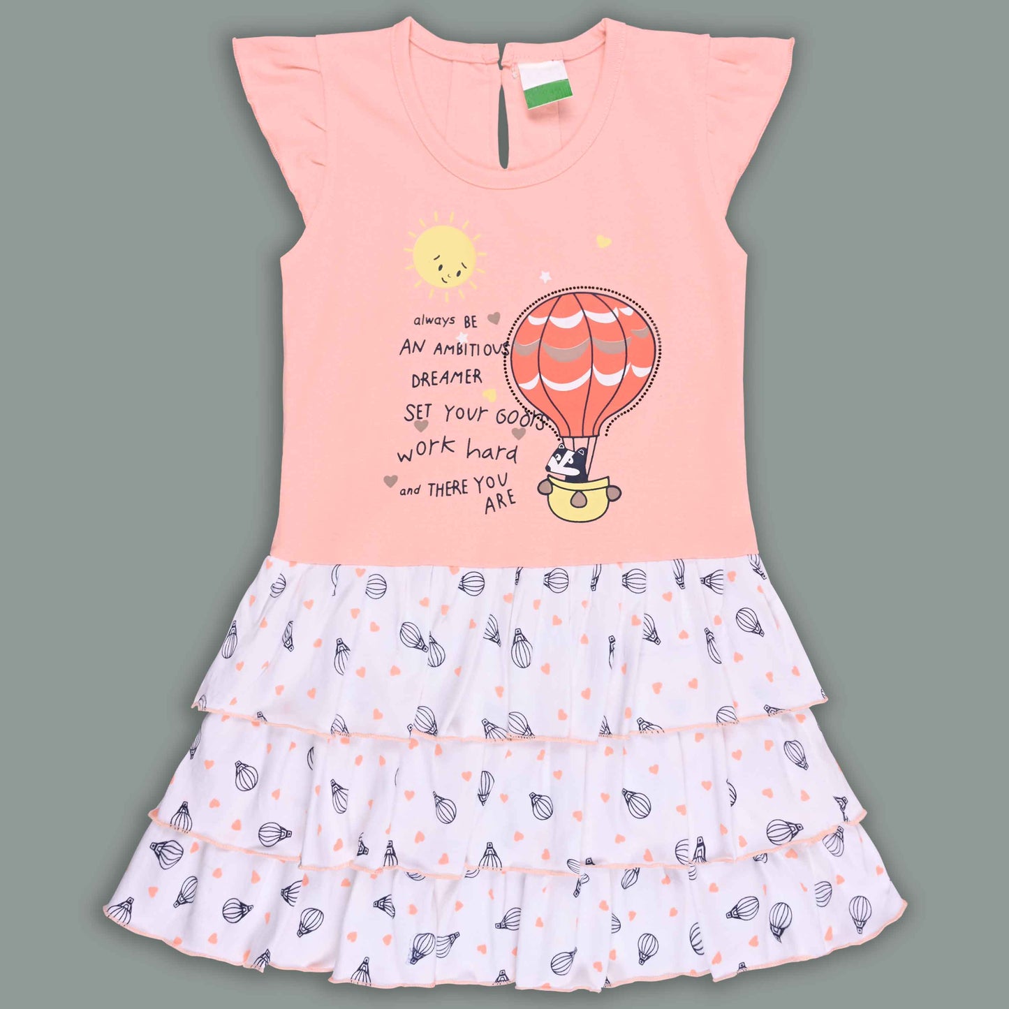 Girls Printed Layered Cotton Casual Dress