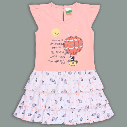Girls Printed Layered Cotton Casual Dress