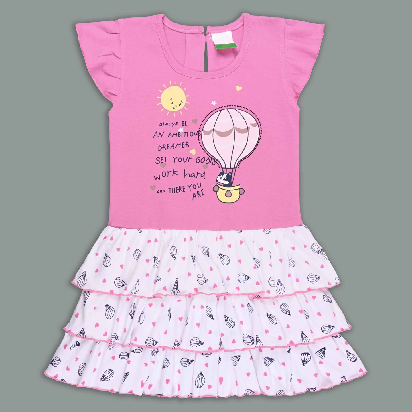 Girls Printed Layered Cotton Casual Dress