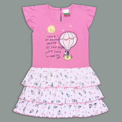Girls Printed Layered Cotton Casual Dress