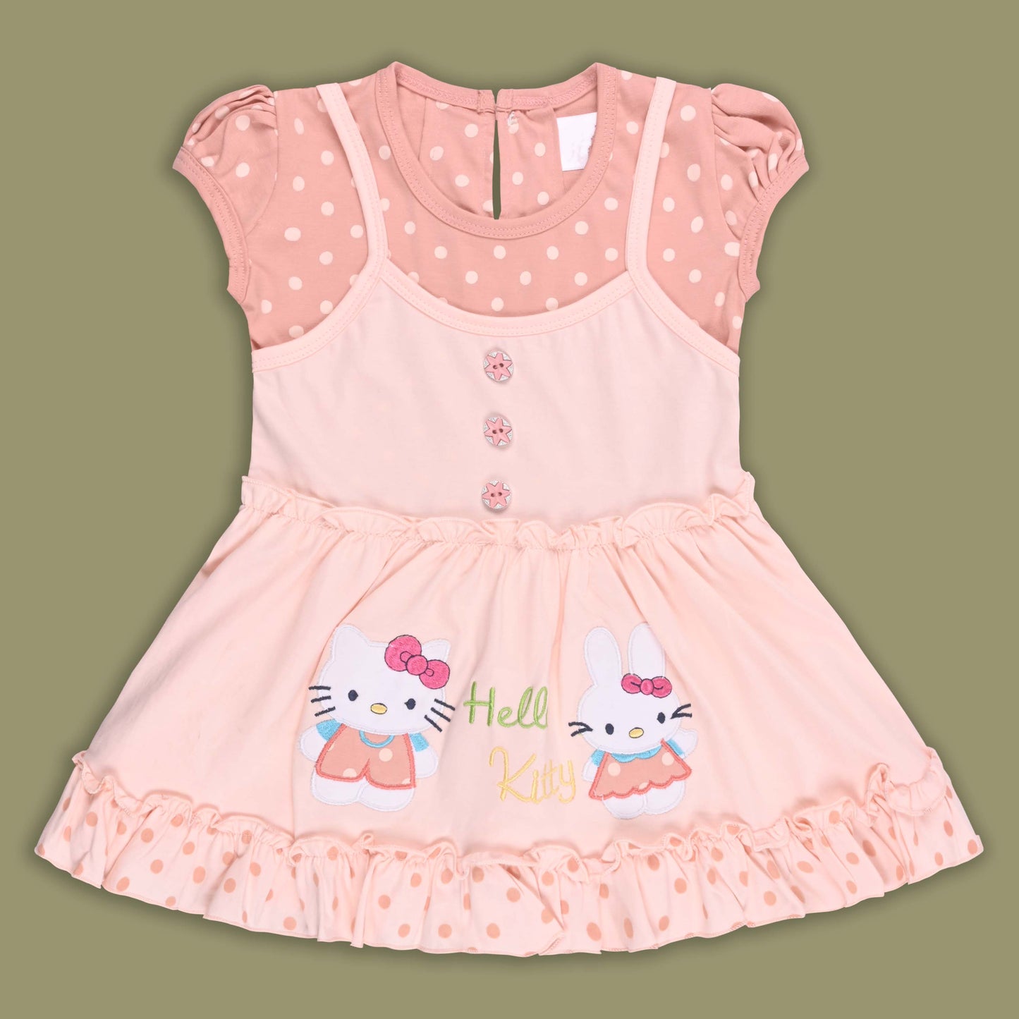 Girls Hello Kitty Embroidered Cotton Casual Dress