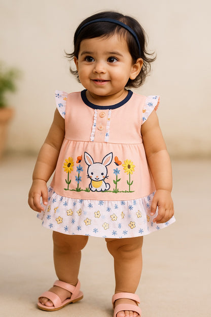 Girls Embroidered Cap Sleeve Frock Dress With Brief