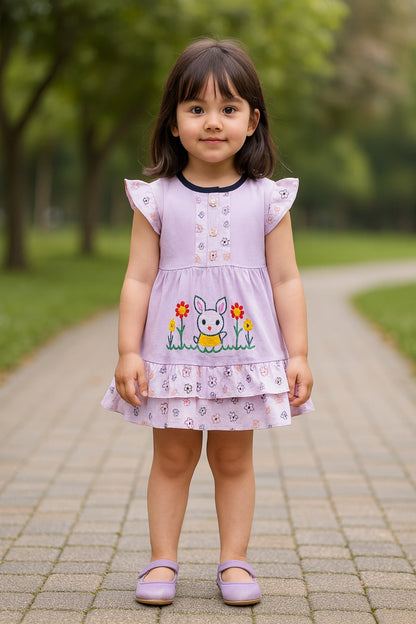 Girls Embroidered Cap Sleeve Frock Dress With Brief