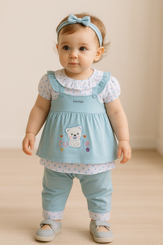 Girls Printed Top and Pant Clothing Set - Light Blue