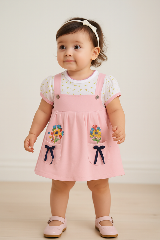 Baby Girls Embroidered A-Line Frock Dress with Brief