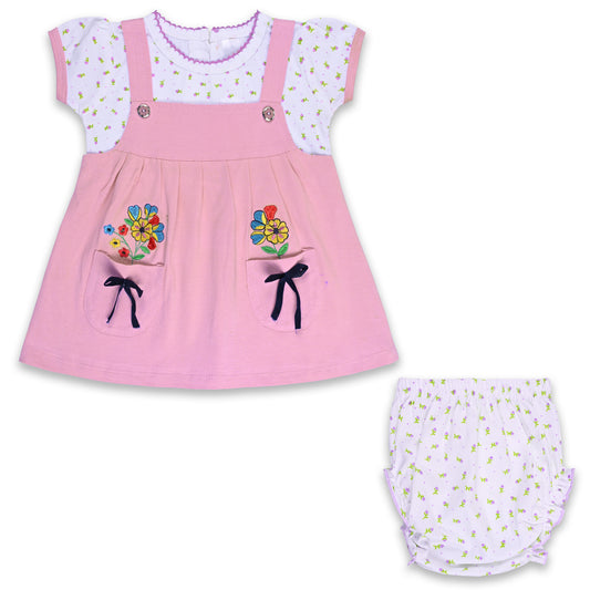 Baby Girls Embroidered A-Line Frock Dress with Brief