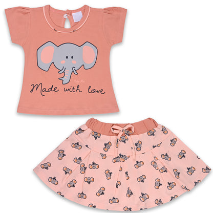 Girls Graphic Print Top and Skirt Clothing Set
