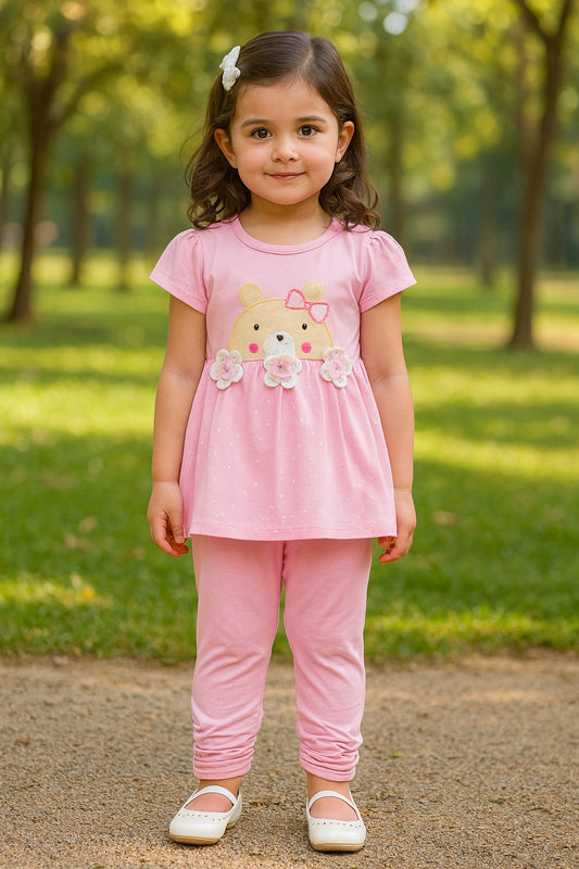 Girls Polka Print Top and Pant Clothing Set - Baby Pink