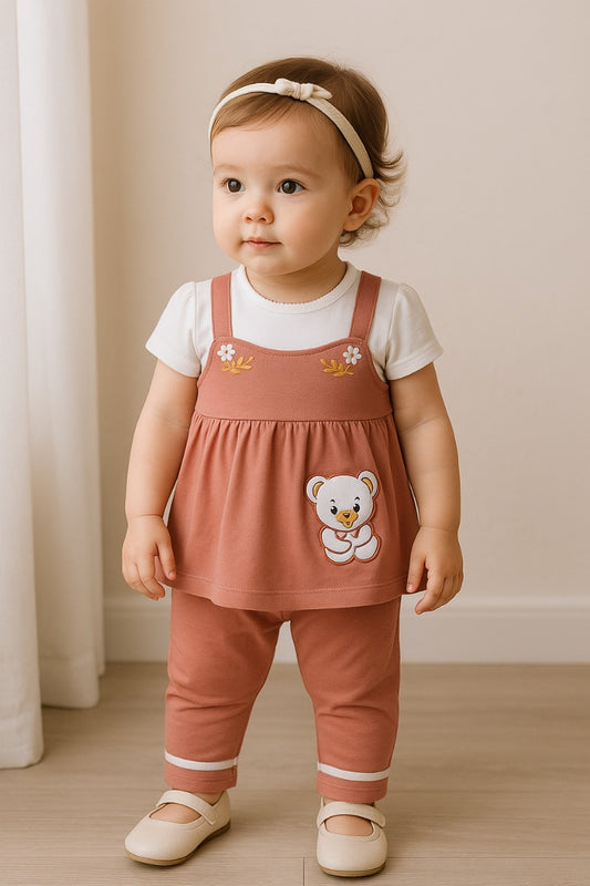 Baby Girls Applique Top and Pant Clothing Set - Brown