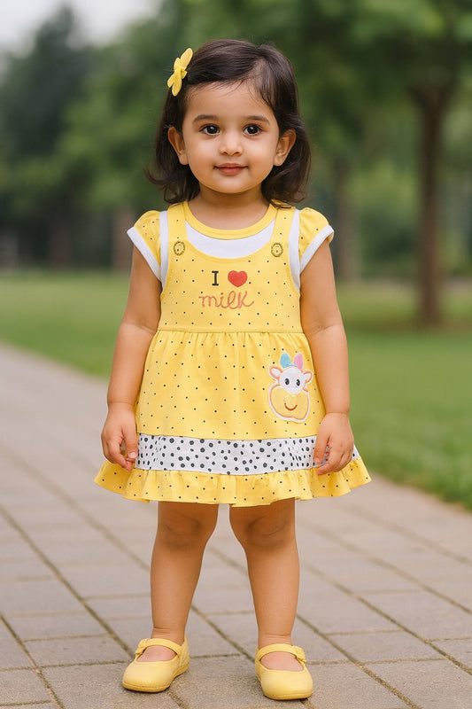 Baby Girls Polka Print A-Line Frock Dress with Brief - Burgundy
