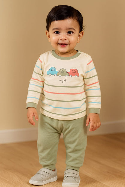 Baby Boys T-Shirt With A Printed Deign And Solid Pant