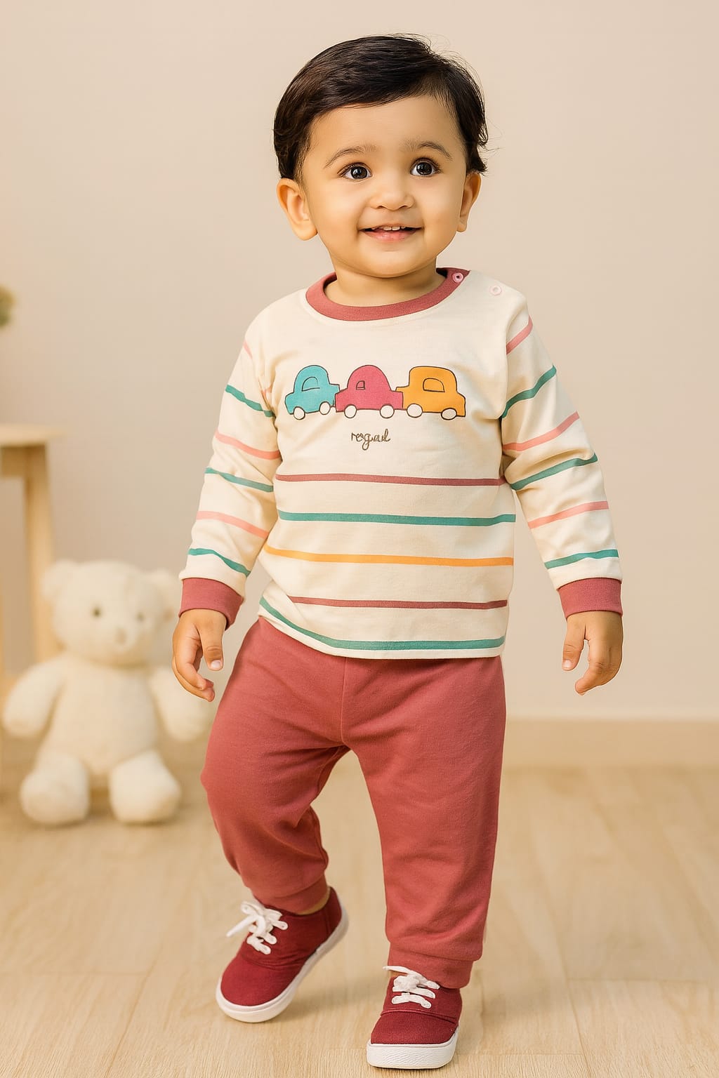 Baby Boys T-Shirt With A Printed Deign And Solid Pant