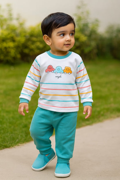 Baby Boys T-Shirt With A Printed Deign And Solid Pant