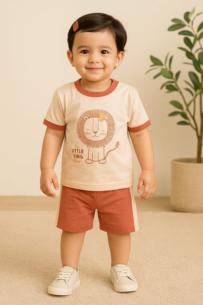 Boys Printed Cotton Tshirt and Shorts Set