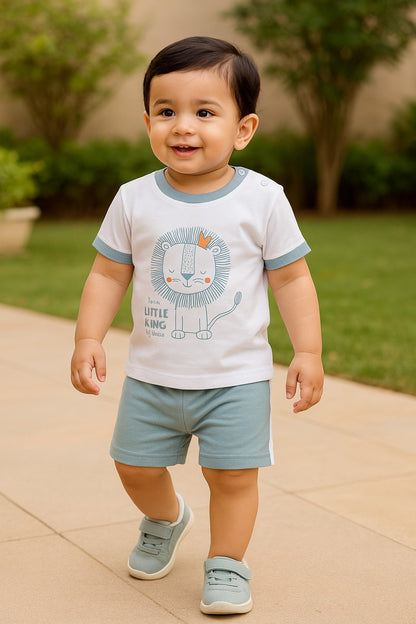 Boys Printed Cotton Tshirt and Shorts Set
