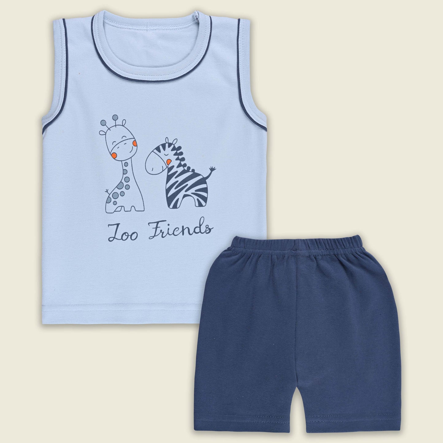 Boys Printed Cotton Tank Shirt and Shorts Set