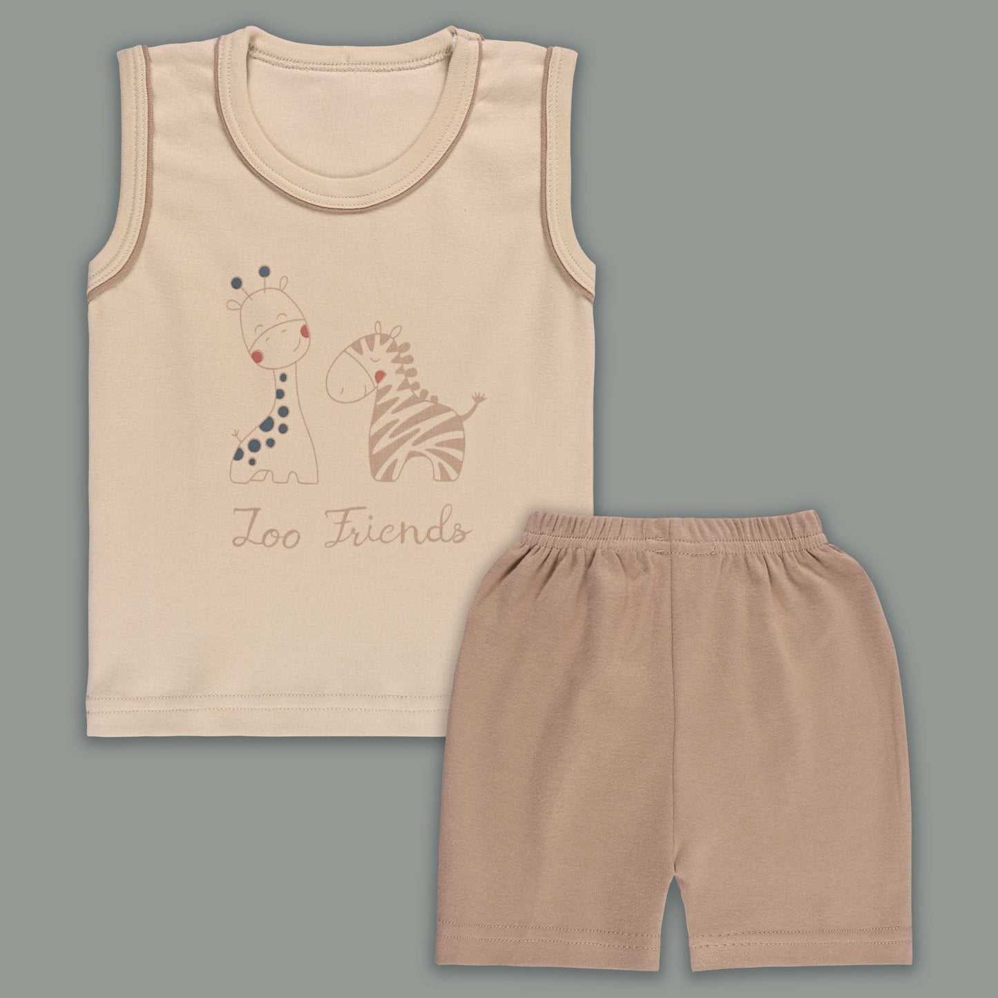 Boys Printed Cotton Tank Shirt and Shorts Set