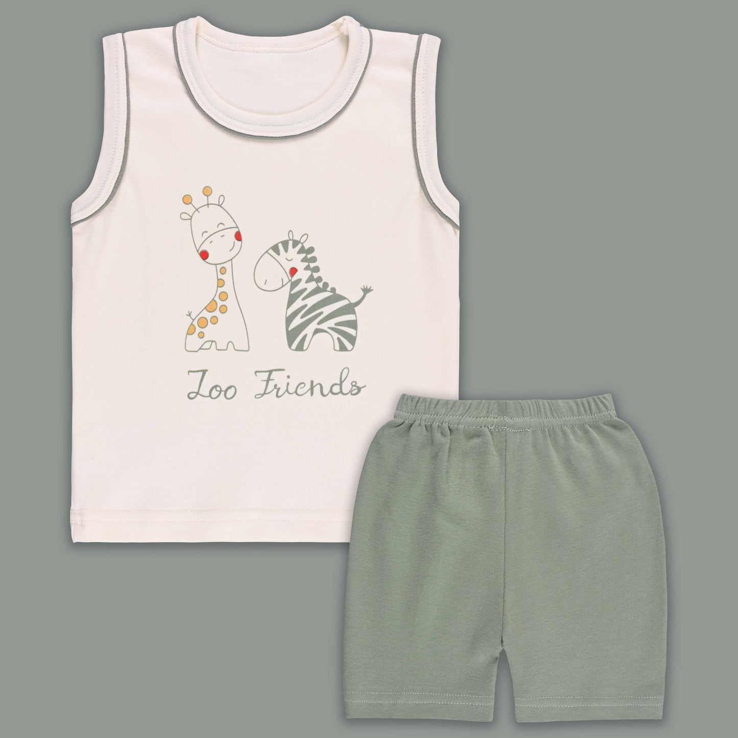 Boys Printed Cotton Tank Shirt and Shorts Set