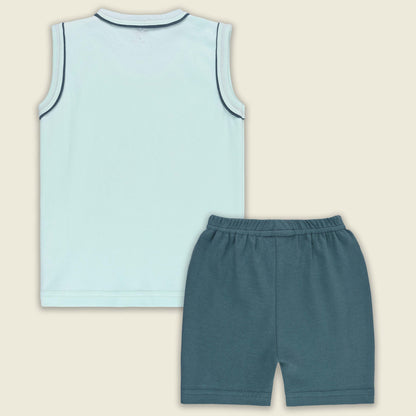 Boys Printed Cotton Tank Shirt and Shorts Set