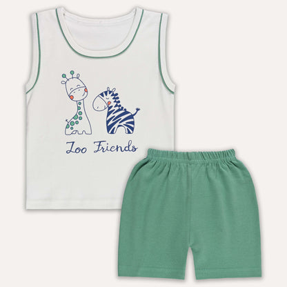 Boys Printed Cotton Tank Shirt and Shorts Set