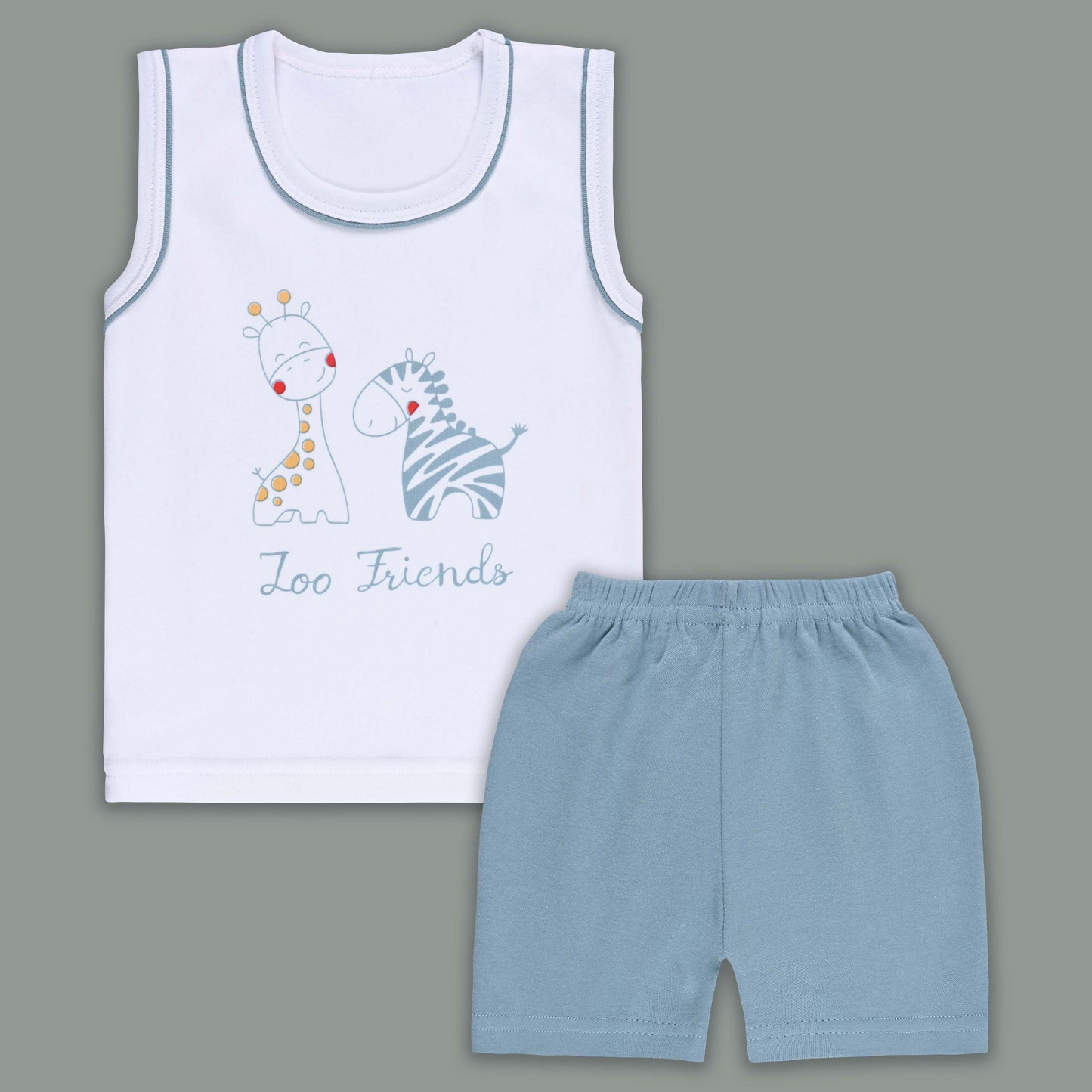 Boys Printed Cotton Tank Shirt and Shorts Set
