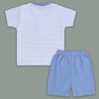Boys Striped Teddy Print Cotton T-shirt and Shorts Set