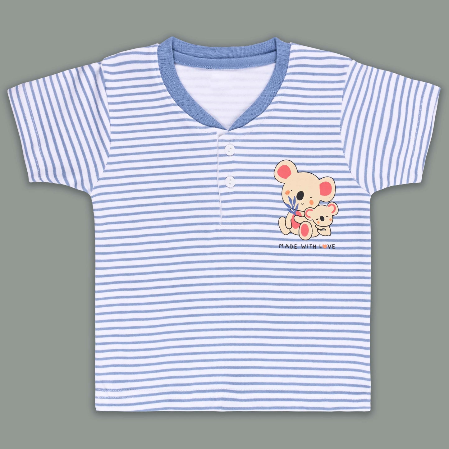 Boys Striped Teddy Print Cotton T-shirt and Shorts Set