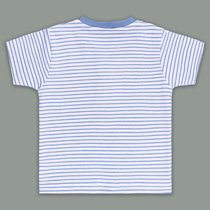 Boys Striped Teddy Print Cotton T-shirt and Shorts Set
