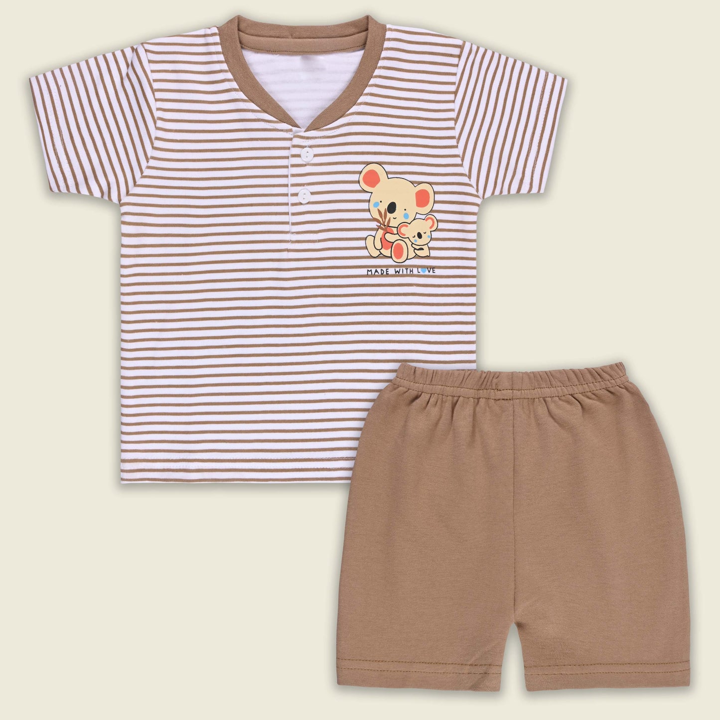 Boys Striped Teddy Print Cotton T-shirt and Shorts Set