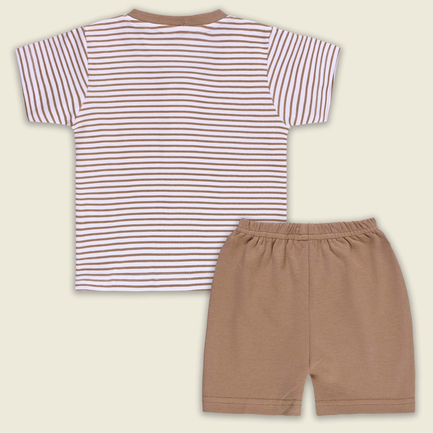 Boys Striped Teddy Print Cotton T-shirt and Shorts Set