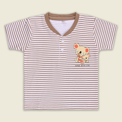 Boys Striped Teddy Print Cotton T-shirt and Shorts Set