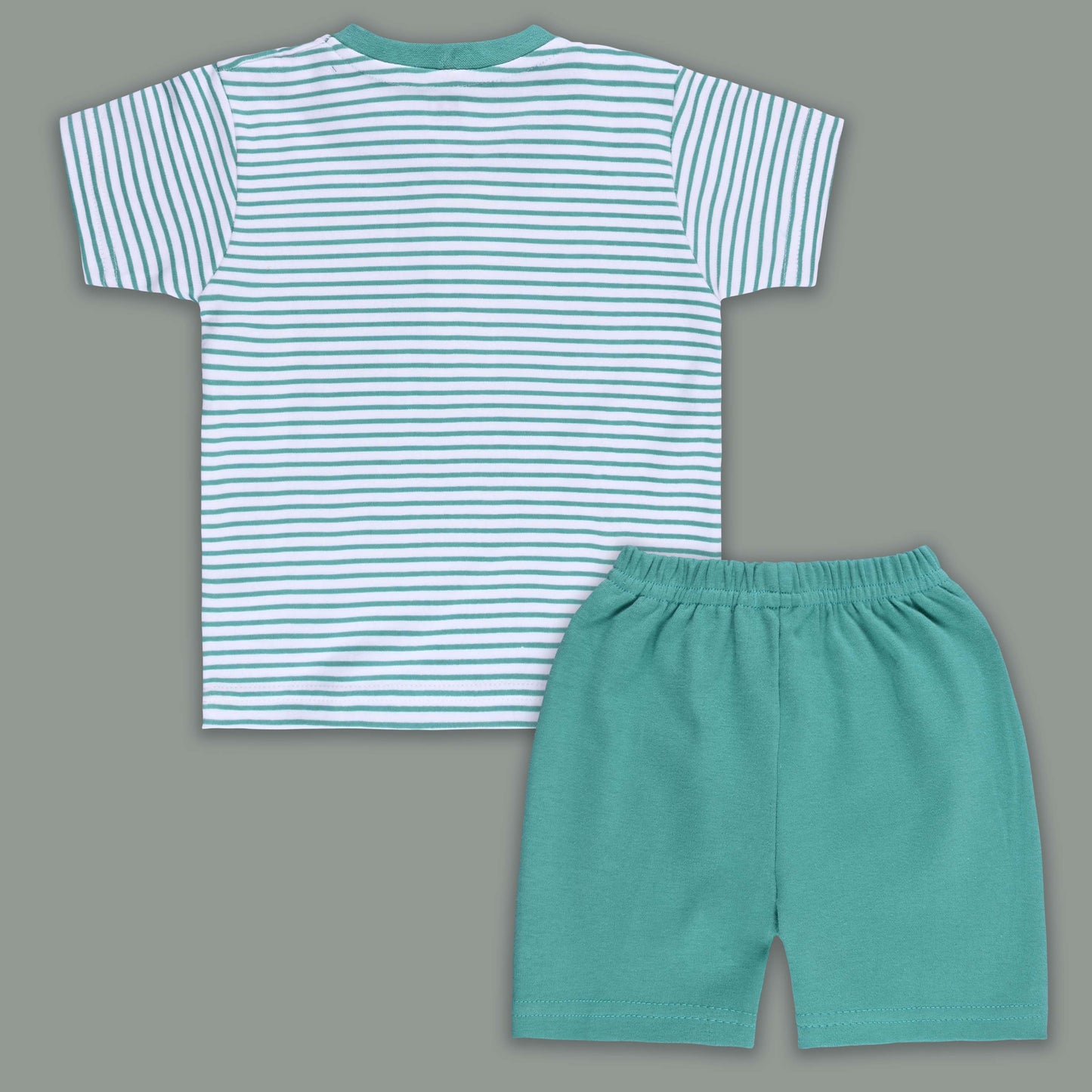 Boys Striped Teddy Print Cotton T-shirt and Shorts Set