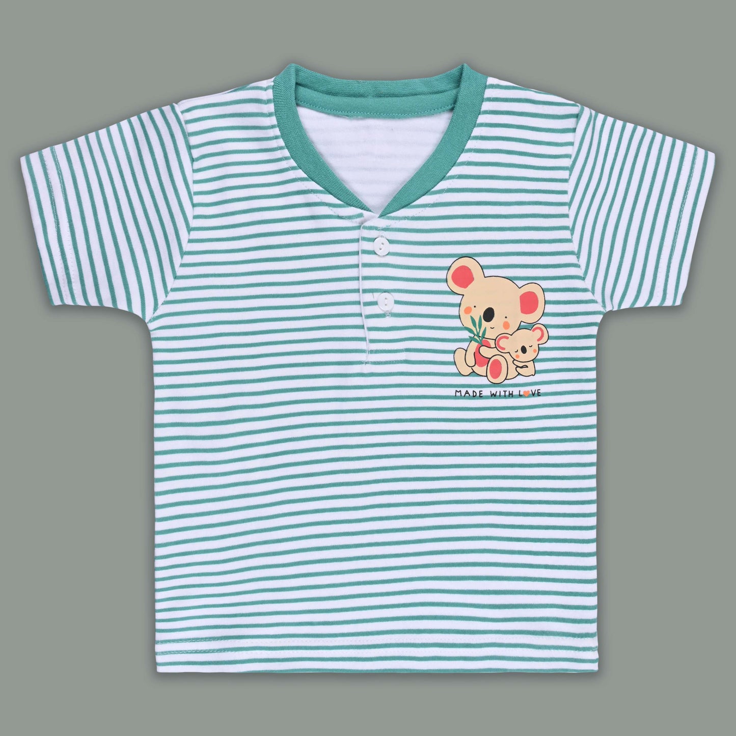 Boys Striped Teddy Print Cotton T-shirt and Shorts Set