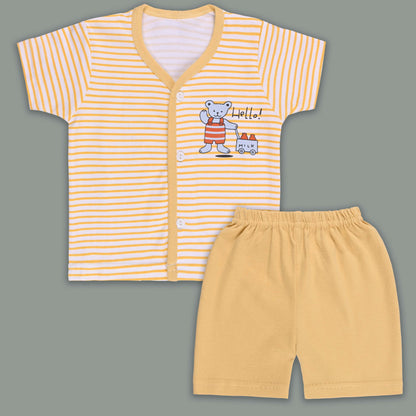Boys Cotton Button Down Stripe Tshirt and Shorts Set