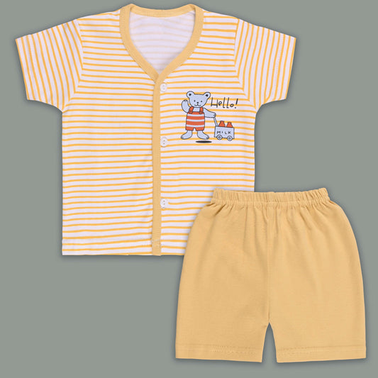 Boys Cotton Button Down Stripe Tshirt and Shorts Set