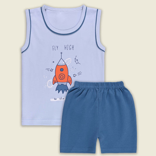 Boys Cotton Printed Tank Top and Shorts Set
