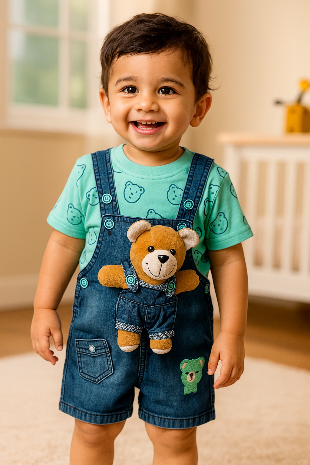 Baby Boys Applique T-Shirt and Shorts Dungaree Set
